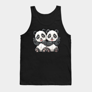 Cute Pandas Forming Peace Sign - Panda Bear Japanese Tank Top